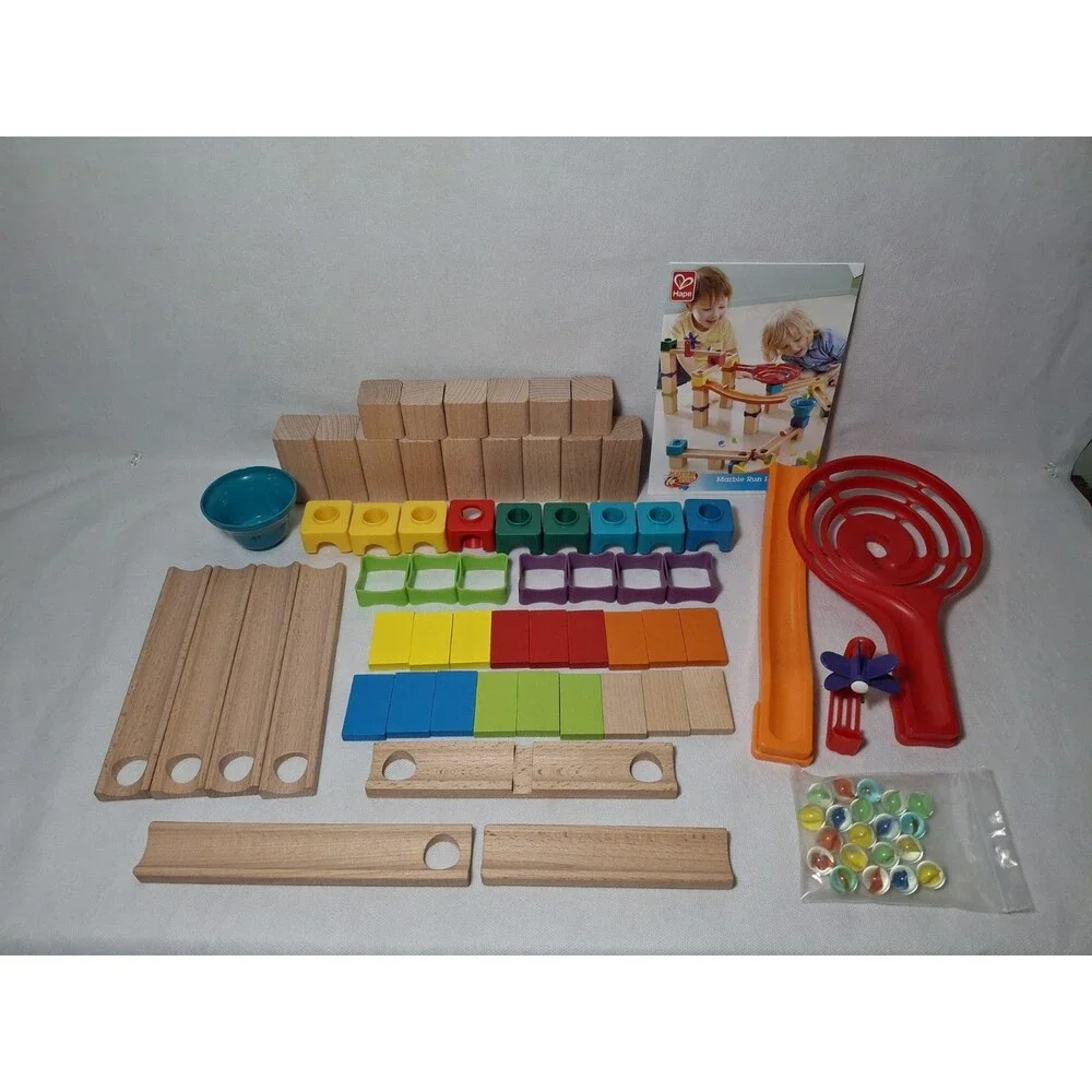 Hape Marble Run Race Track Wooden DIY Marble Run Set Dominoes 81 Pieces